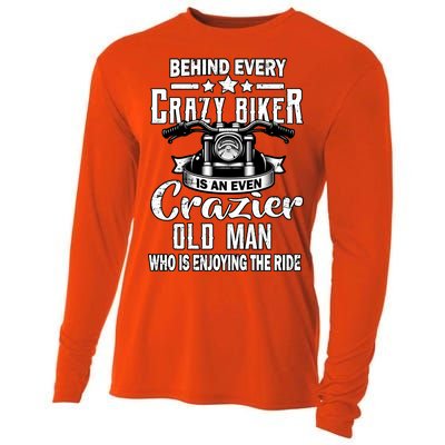 Crazy Old Biker Man Cooling Performance Long Sleeve Crew