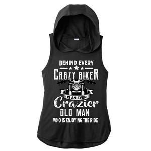 Crazy Old Biker Man Ladies PosiCharge Tri-Blend Wicking Draft Hoodie Tank