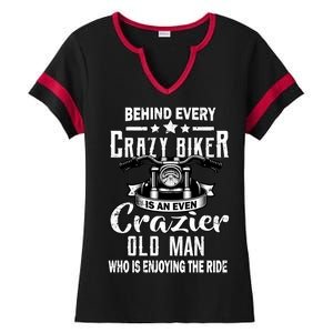 Crazy Old Biker Man Ladies Halftime Notch Neck Tee