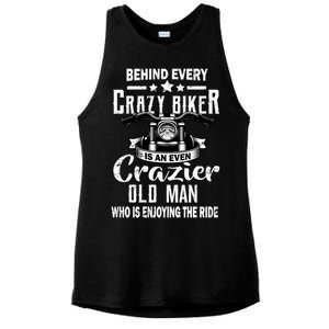 Crazy Old Biker Man Ladies PosiCharge Tri-Blend Wicking Tank