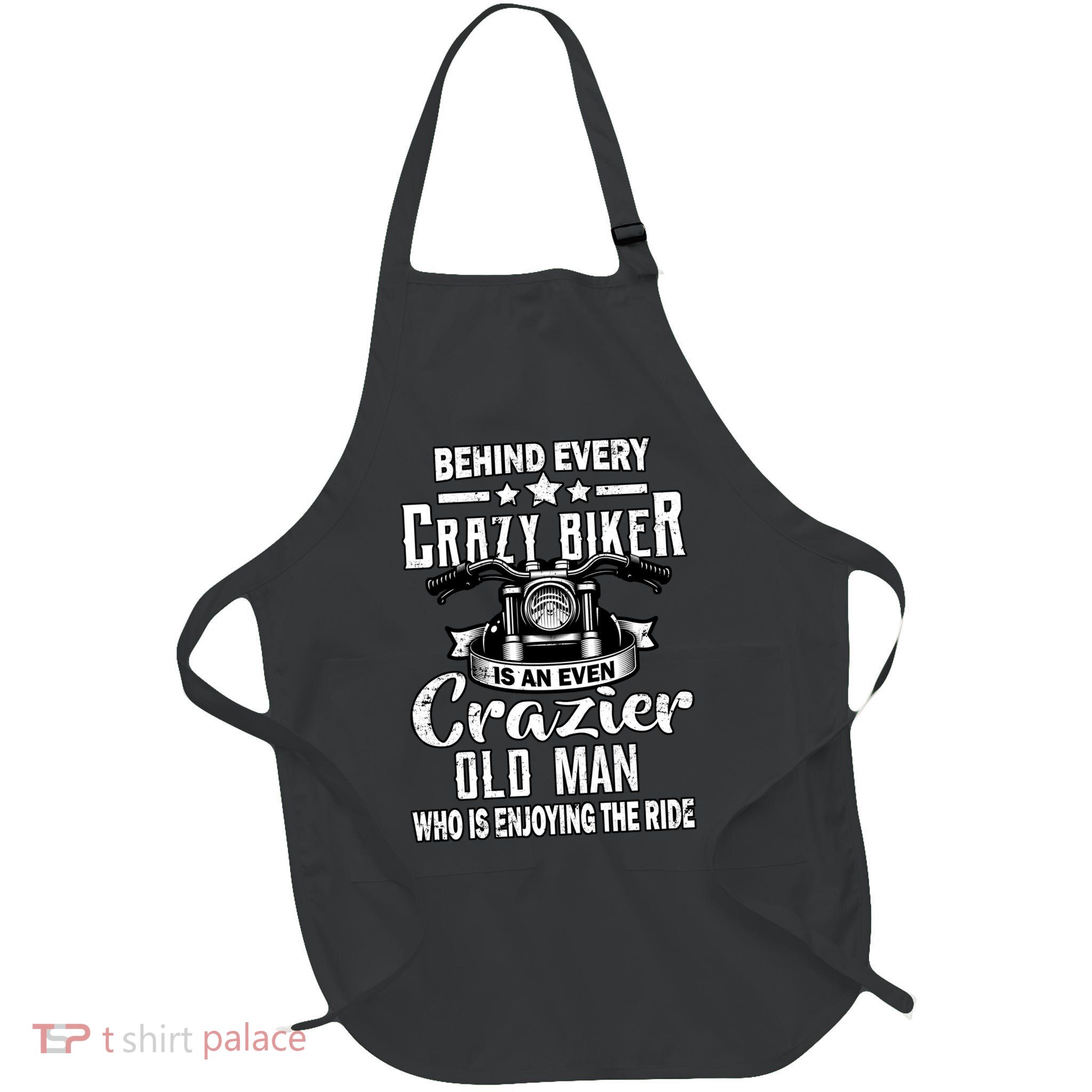 Crazy Old Biker Man Full-Length Apron With Pockets