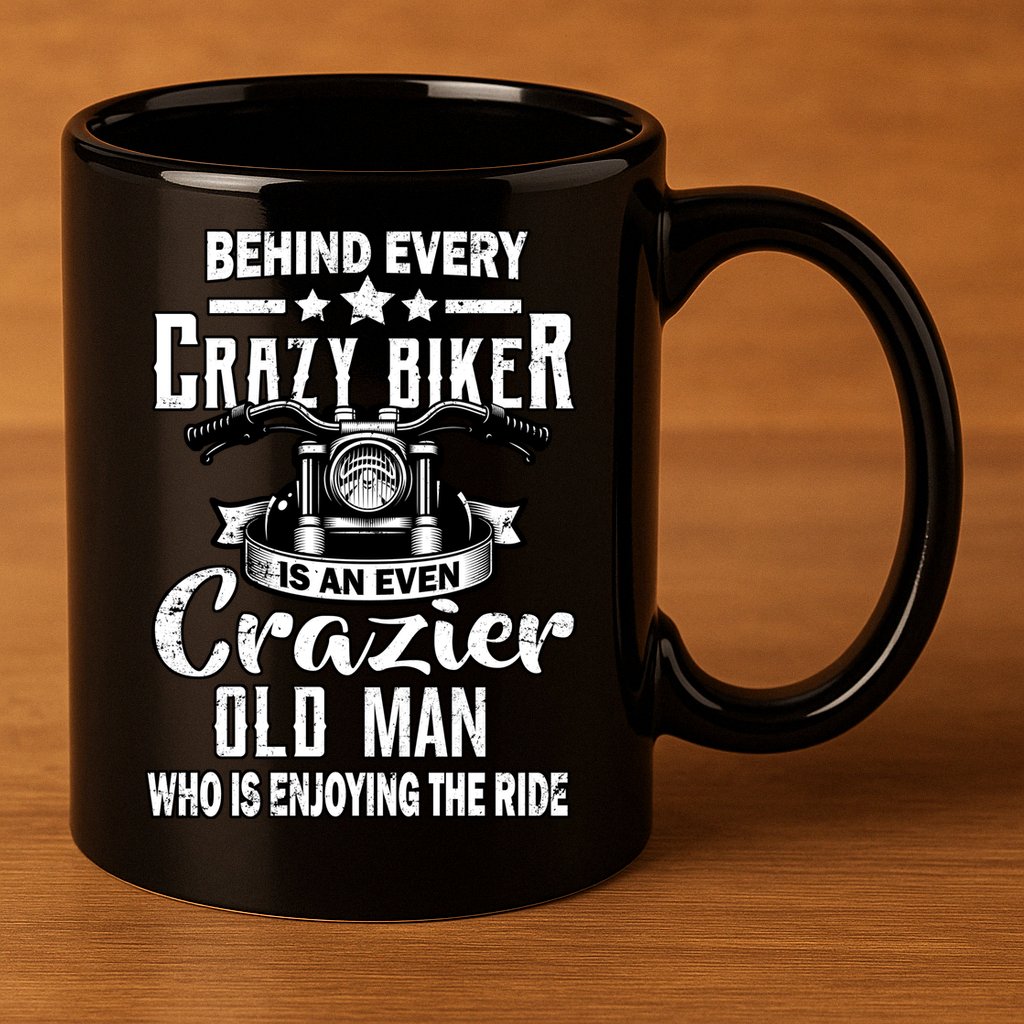 Crazy Old Biker Man 11oz C Handle Ceramic Mug