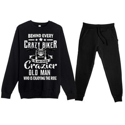 Crazy Old Biker Man Premium Crewneck Sweatsuit Set