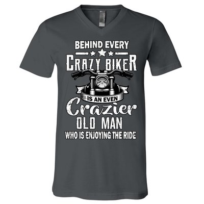 Crazy Old Biker Man V-Neck T-Shirt