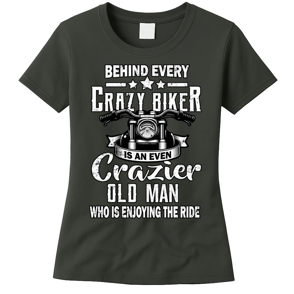 Crazy Old Biker Man Womens T-Shirt