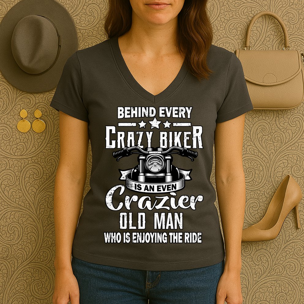 Crazy Old Biker Man Women's V-Neck T-Shirt