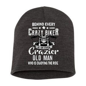 Crazy Old Biker Man Short Acrylic Beanie