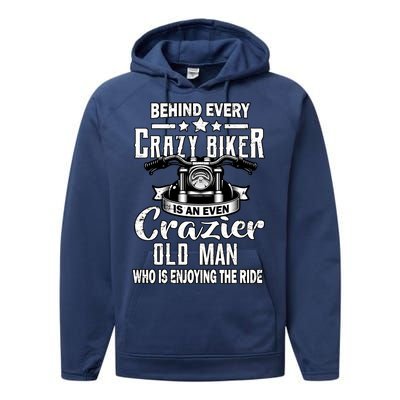 Crazy Old Biker Man Performance Fleece Hoodie