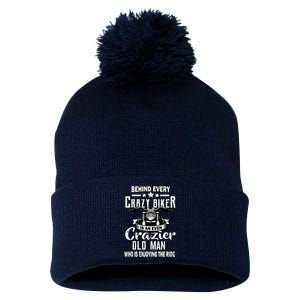 Crazy Old Biker Man Pom Pom 12in Knit Beanie