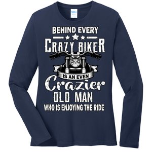 Crazy Old Biker Man Ladies Long Sleeve Shirt