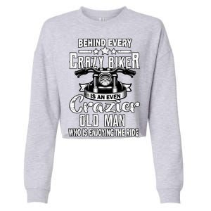 Crazy Old Biker Man Cropped Pullover Crew