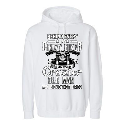 Crazy Old Biker Man Garment-Dyed Fleece Hoodie