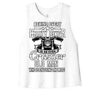 Crazy Old Biker Man Women's Racerback Cropped Tank