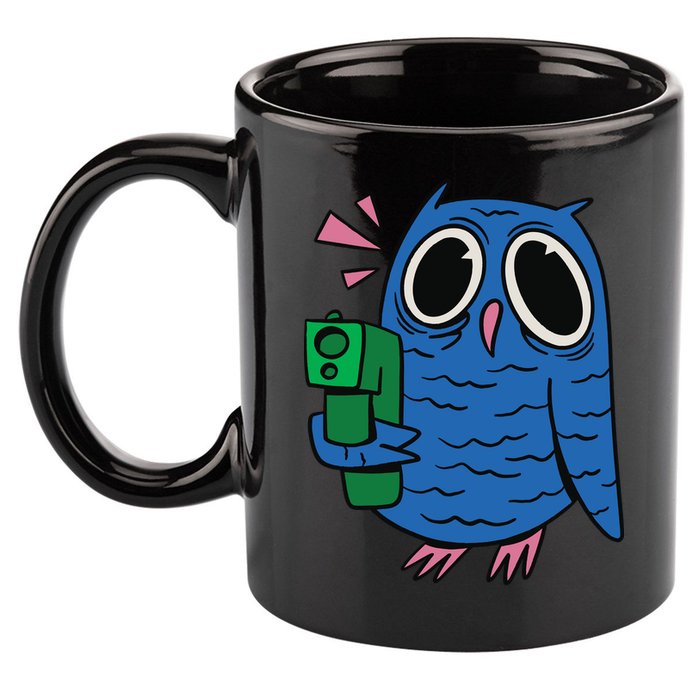 Crazy Owl Gun 11oz C Handle Ceramic Mug