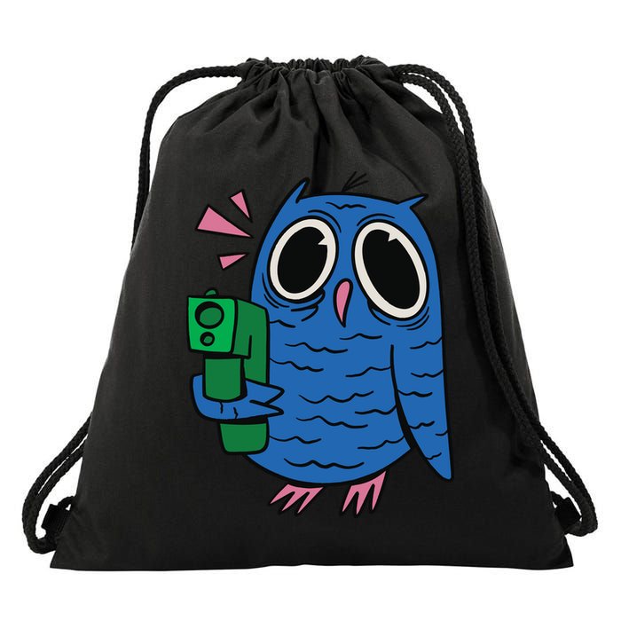 Crazy Owl Gun Drawstring Bag