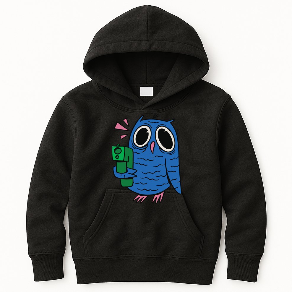 Crazy Owl Gun Kids Hoodie