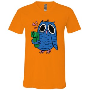 Crazy Owl Gun V-Neck T-Shirt