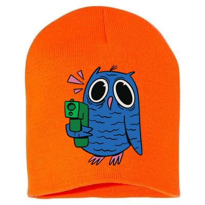 Crazy Owl Gun Short Acrylic Beanie