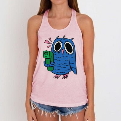 Crazy Owl Gun Women's Knotted Racerback Tank