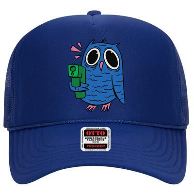 Crazy Owl Gun High Crown Mesh Back Trucker Hat