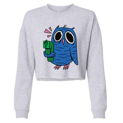 Crazy Owl Gun Cropped Pullover Crew