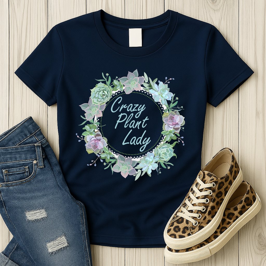 Crazy Plant Lady Floral Logo Womens T-Shirt