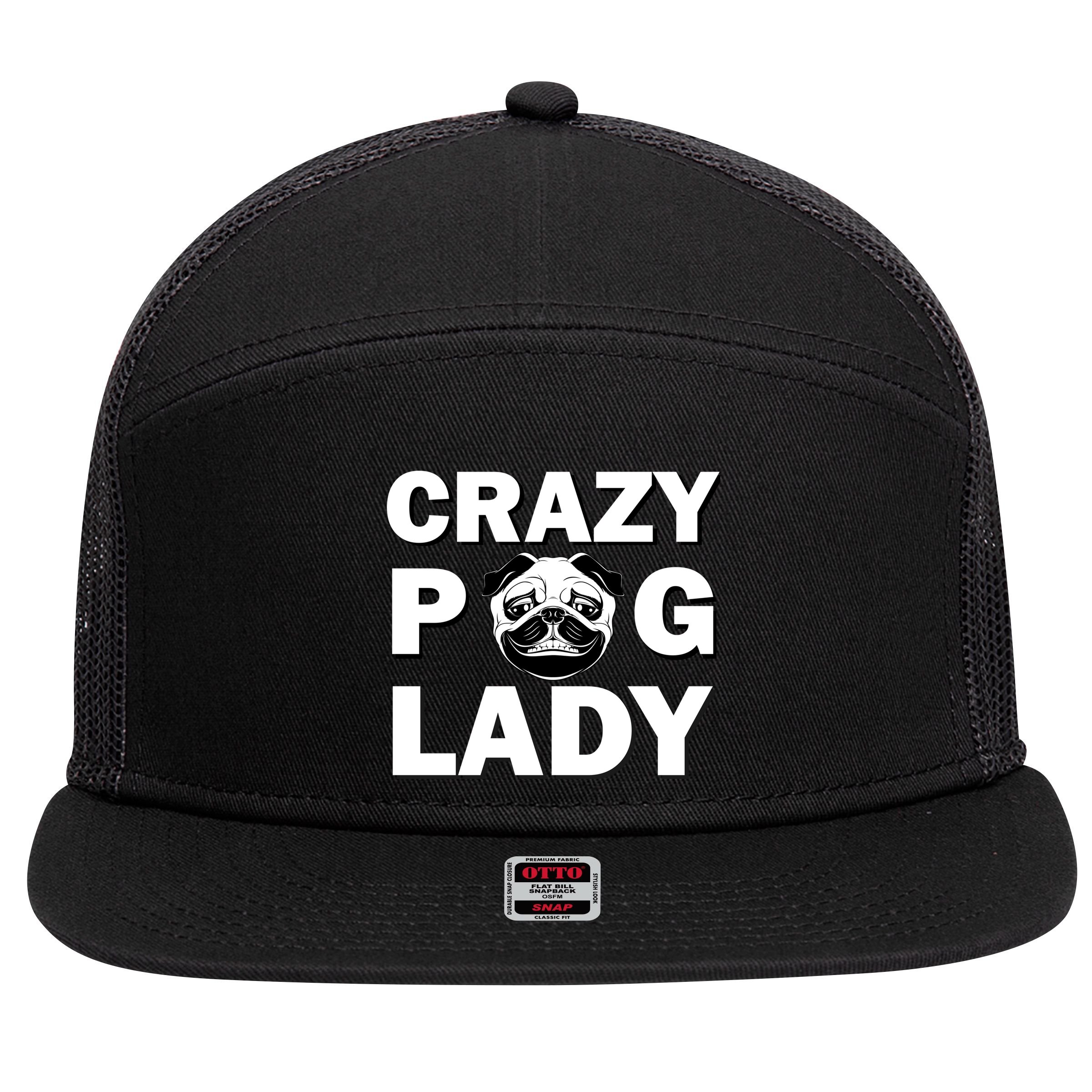 Crazy Pug Lady 7 Panel Mesh Trucker Snapback Hat