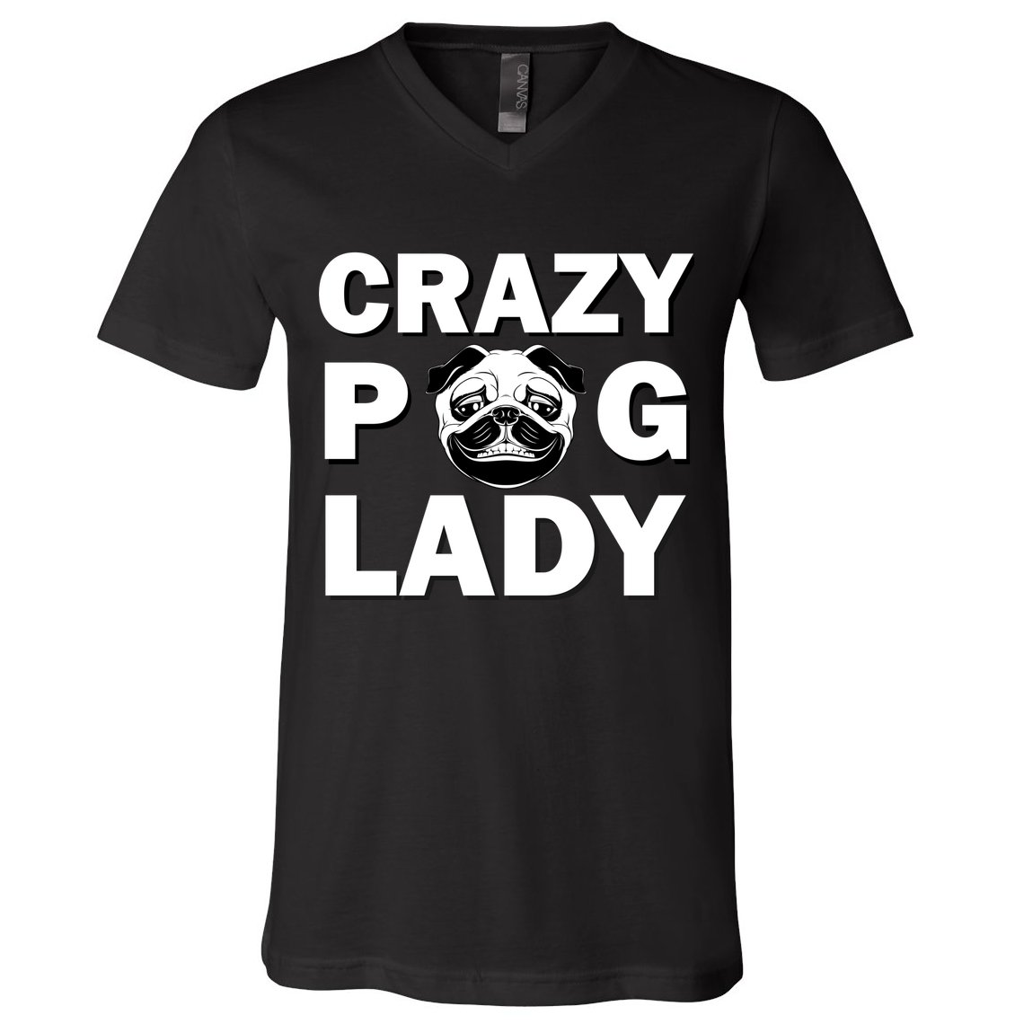 Crazy Pug Lady V-Neck T-Shirt