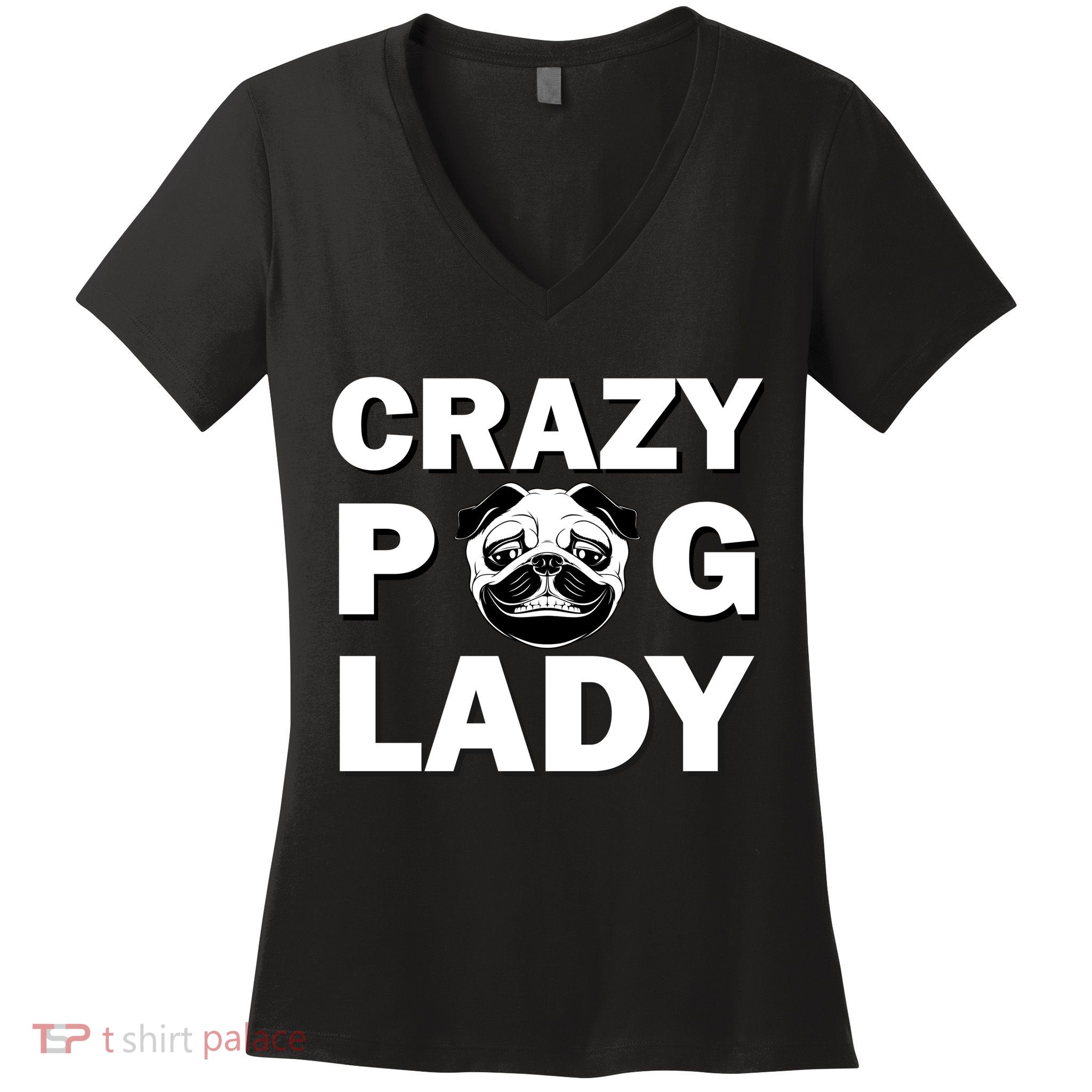 Crazy Pug Lady Women's V-Neck T-Shirt