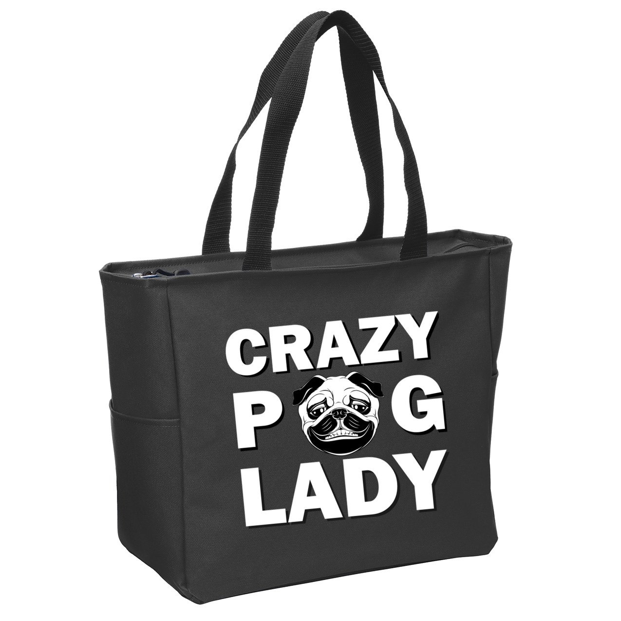 Crazy Pug Lady Zip Tote Bag