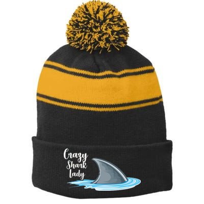 Crazy Shark Lady Stripe Pom Pom Beanie