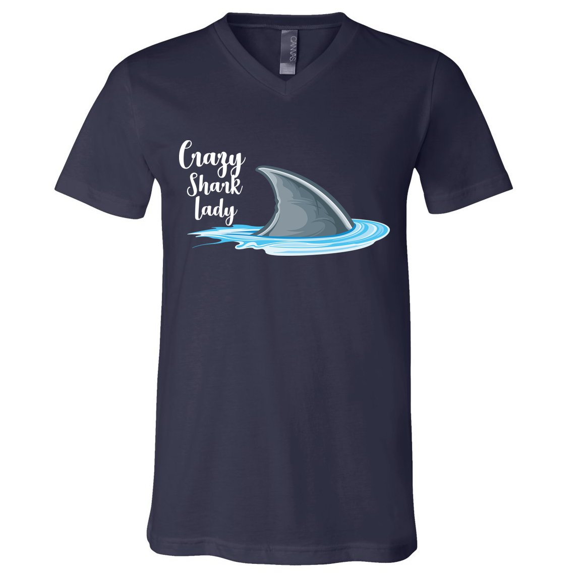 Crazy Shark Lady V-Neck T-Shirt