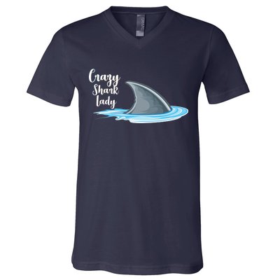 Crazy Shark Lady V-Neck T-Shirt