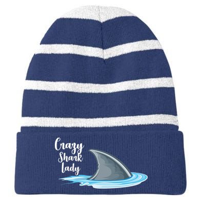 Crazy Shark Lady Striped Beanie with Solid Band