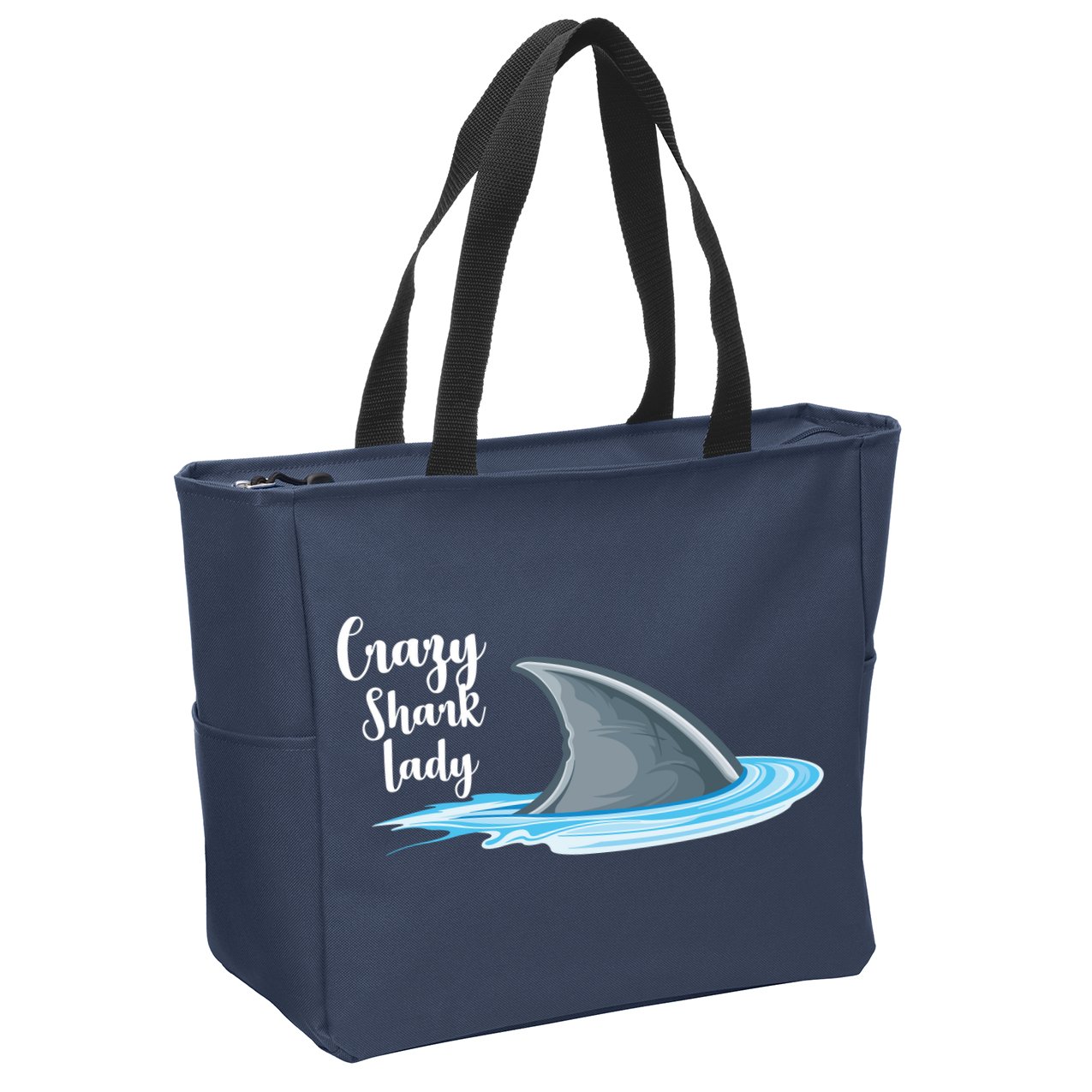 Crazy Shark Lady Zip Tote Bag