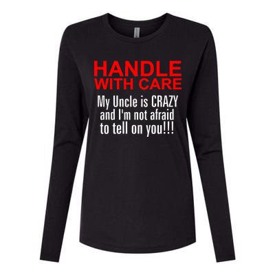 Crazy Uncle - Handle With Care Funny Womens Cotton Relaxed Long Sleeve T-Shirt