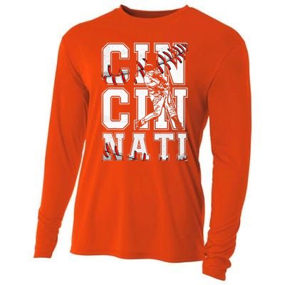 Cincinnati Retro Baseball Lover Met At Game Day Cooling Performance Long Sleeve Crew