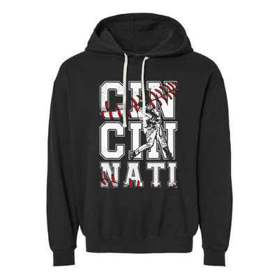 Cincinnati Retro Baseball Lover Met At Game Day Garment-Dyed Fleece Hoodie