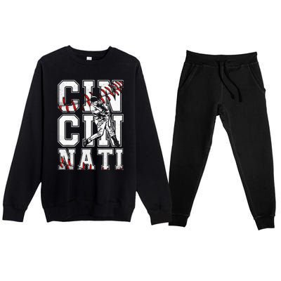 Cincinnati Retro Baseball Lover Met At Game Day Premium Crewneck Sweatsuit Set