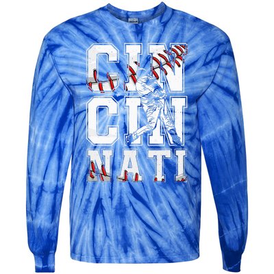 Cincinnati Retro Baseball Lover Met At Game Day Tie-Dye Long Sleeve Shirt