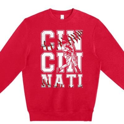 Cincinnati Retro Baseball Lover Met At Game Day Premium Crewneck Sweatshirt