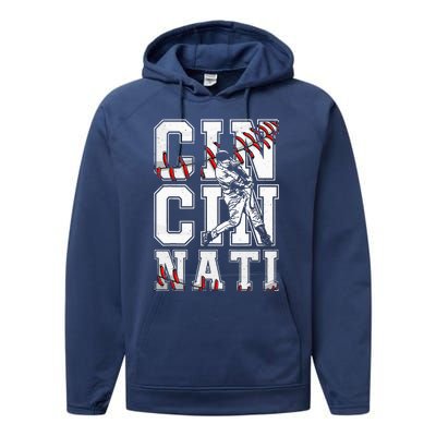 Cincinnati Retro Baseball Lover Met At Game Day Performance Fleece Hoodie