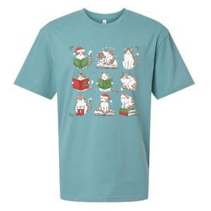 Cat Reading Book Funny Christmas Cat Book Lover Librarian Sueded Cloud Jersey T-Shirt