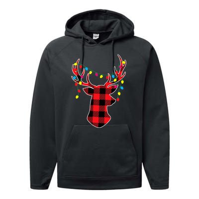 Classic Red & Black Christmas Buffalo Plaid Deer Performance Fleece Hoodie