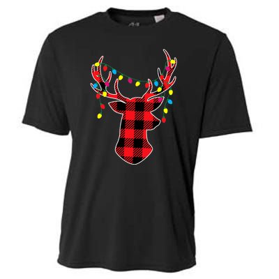 Classic Red & Black Christmas Buffalo Plaid Deer Cooling Performance Crew T-Shirt