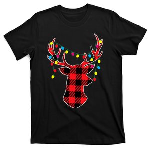 Classic Red & Black Christmas Buffalo Plaid Deer T-Shirt