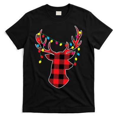 Classic Red & Black Christmas Buffalo Plaid Deer T-Shirt