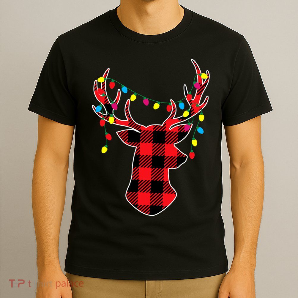 Classic Red & Black Christmas Buffalo Plaid Deer T-Shirt