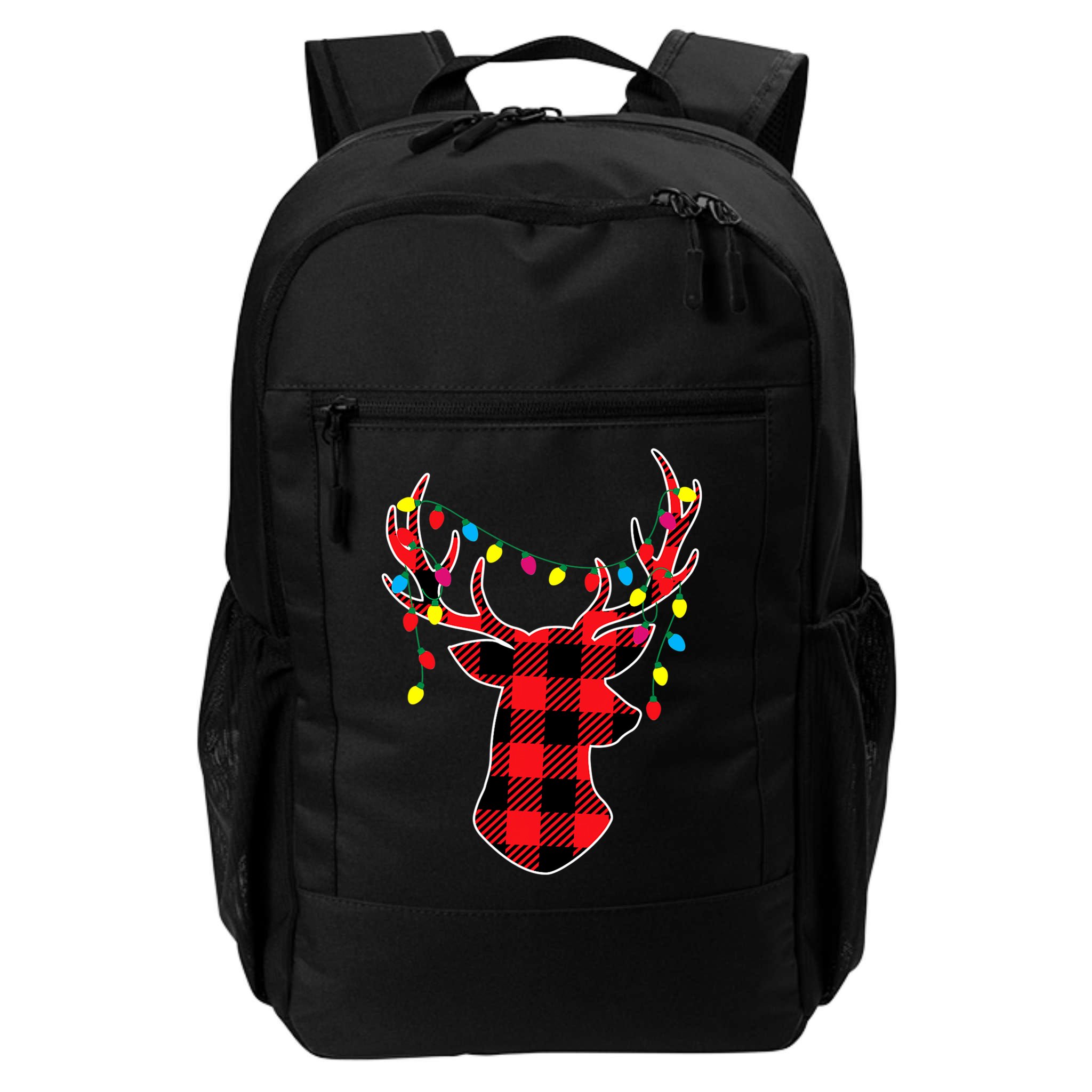 Classic Red & Black Christmas Buffalo Plaid Deer Backpack