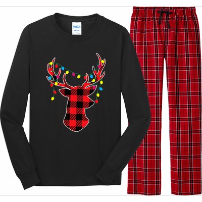 Classic Red & Black Christmas Buffalo Plaid Deer Long Sleeve Pajama Set